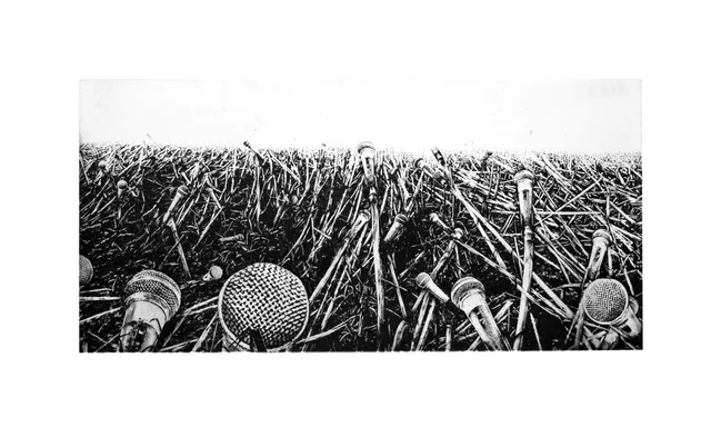 Print by Tente: cane field with microphones