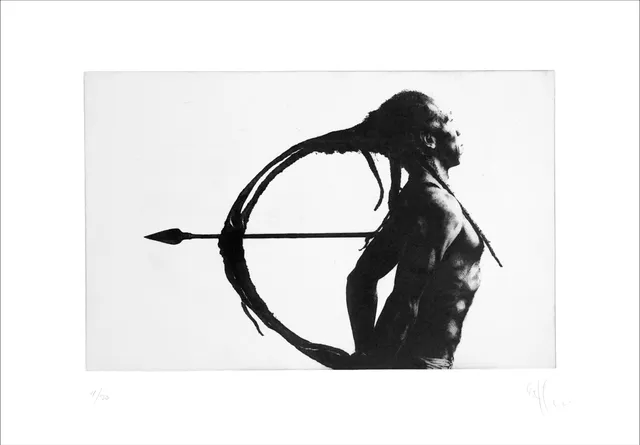 Print by Tente: man drawing a tensed bow